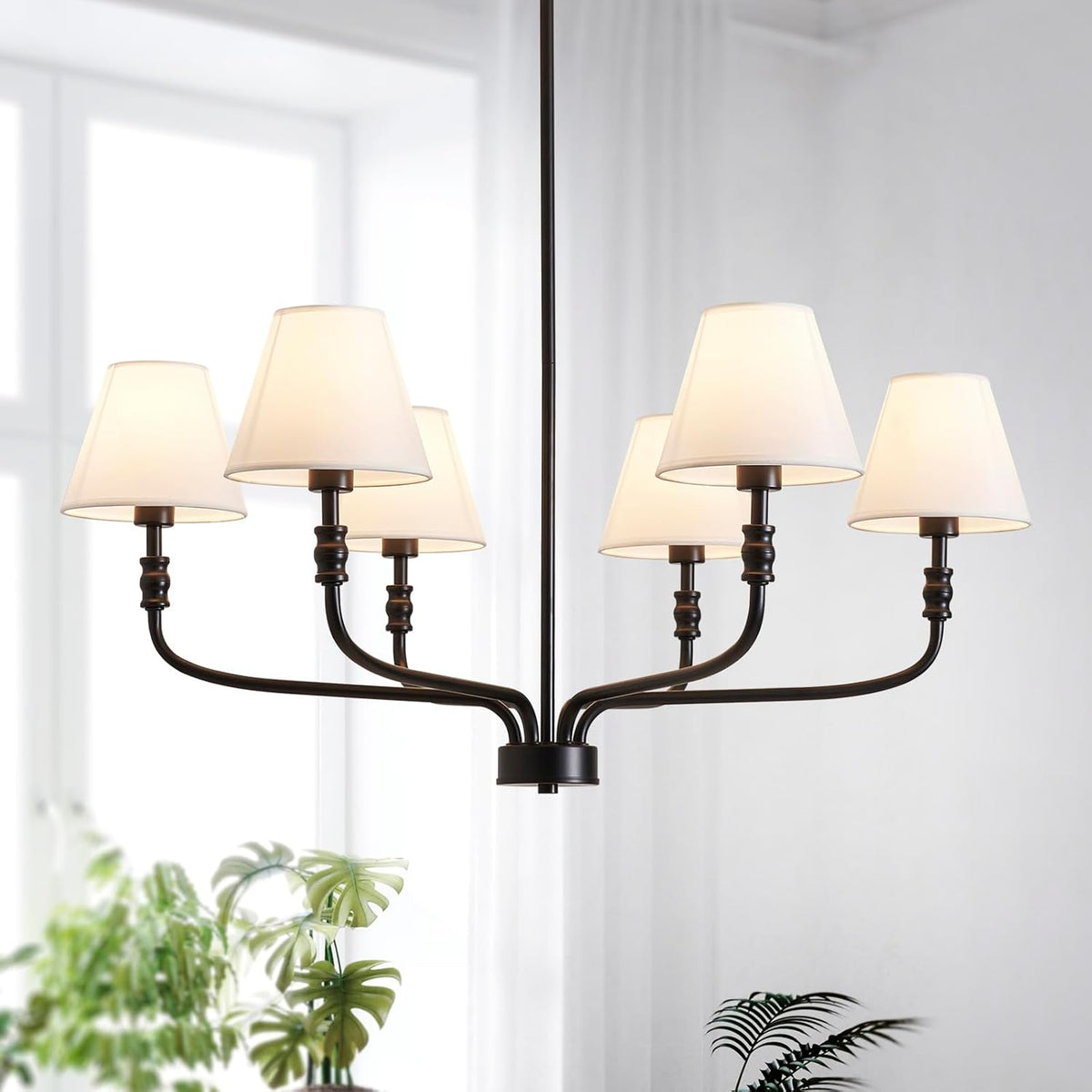 Black Modern Farmhouse Chandelier with Open Frame for Dining Rooms