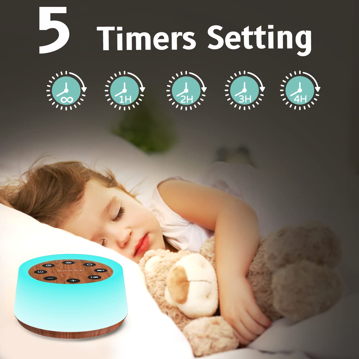 Sleep Sound Machine White Noise Machine for Sleeping with 30 Sounds Sleep Music 5 Timers 12 Colors Baby Night Light with