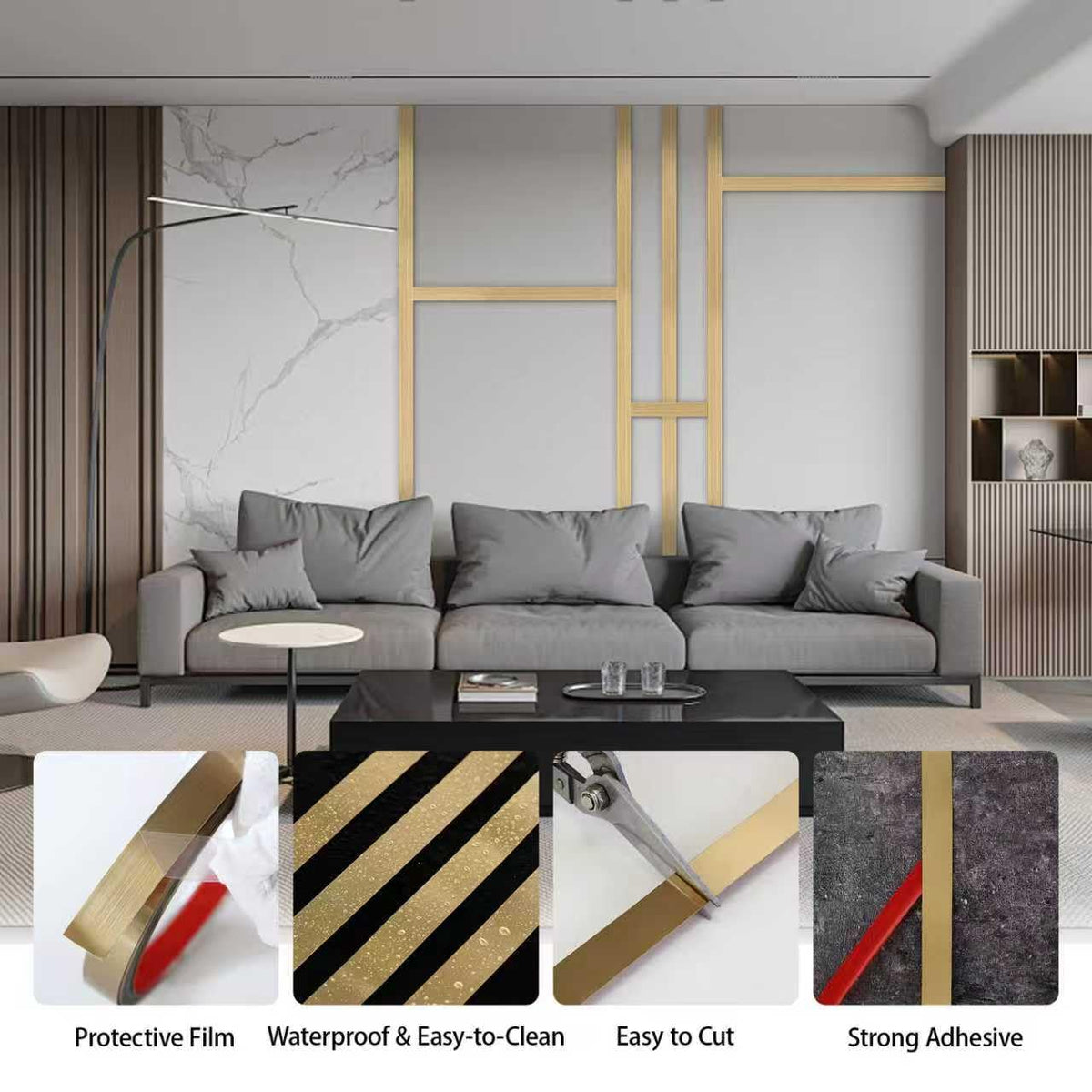 Gold Metalized Brushed Finish Molding Trim, Peel and Stick Strip for Mirror Frame, Wall, Fireplace and Home DIY