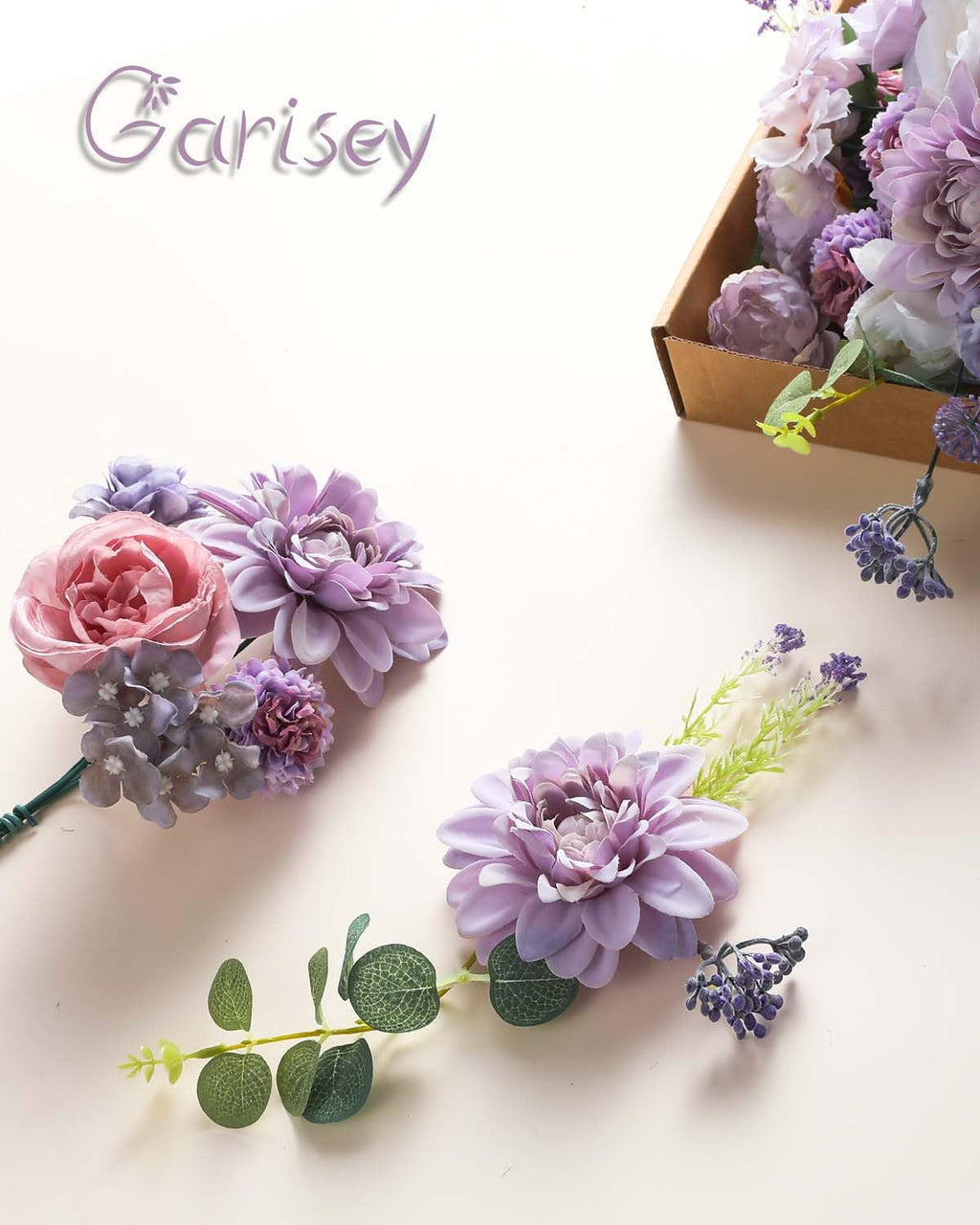 White Purple Peony Artificial Flower Combo Box Set for Wedding Bouquet Home
