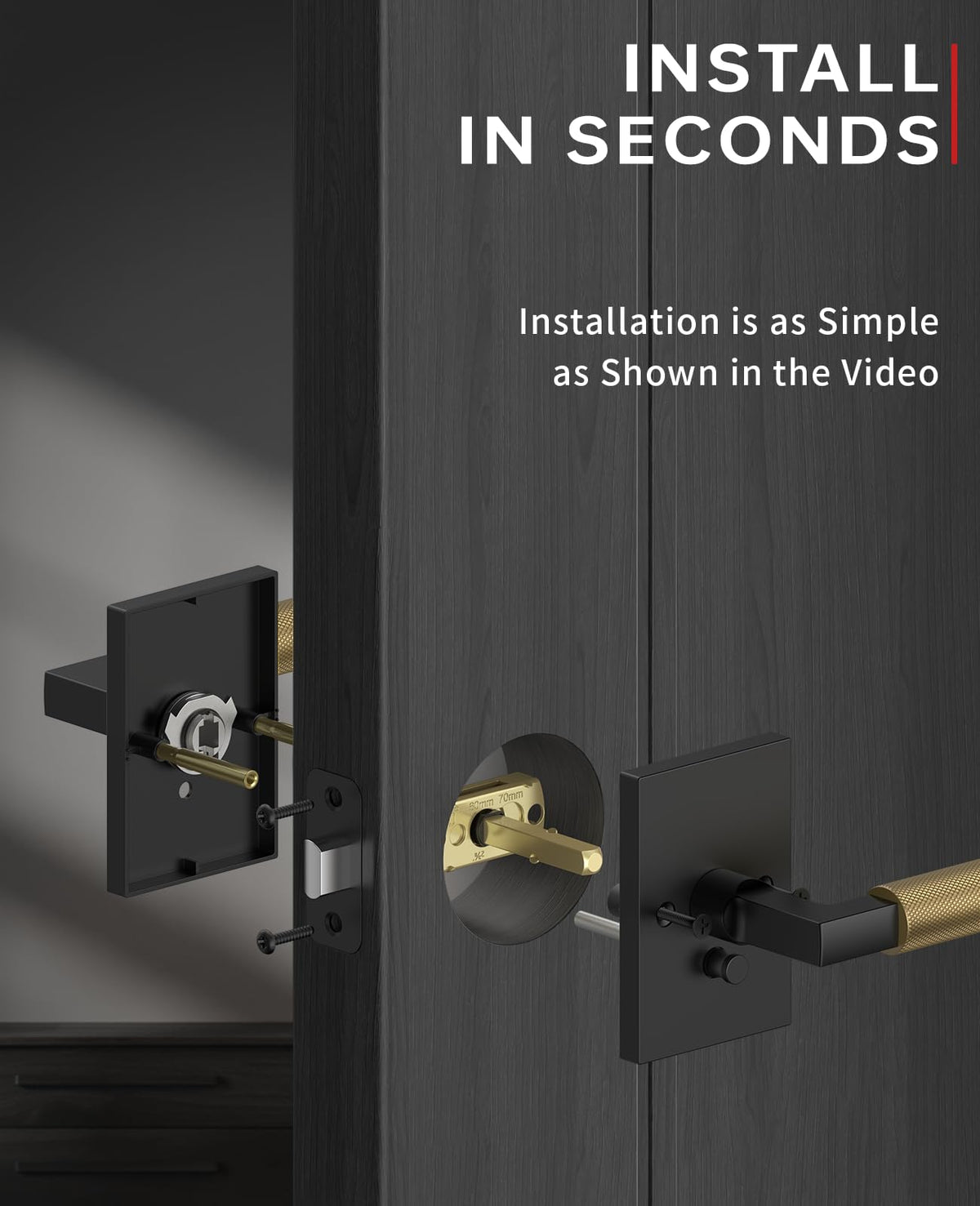 1 Pack Black and Champagne Bronze Privacy Door Handles