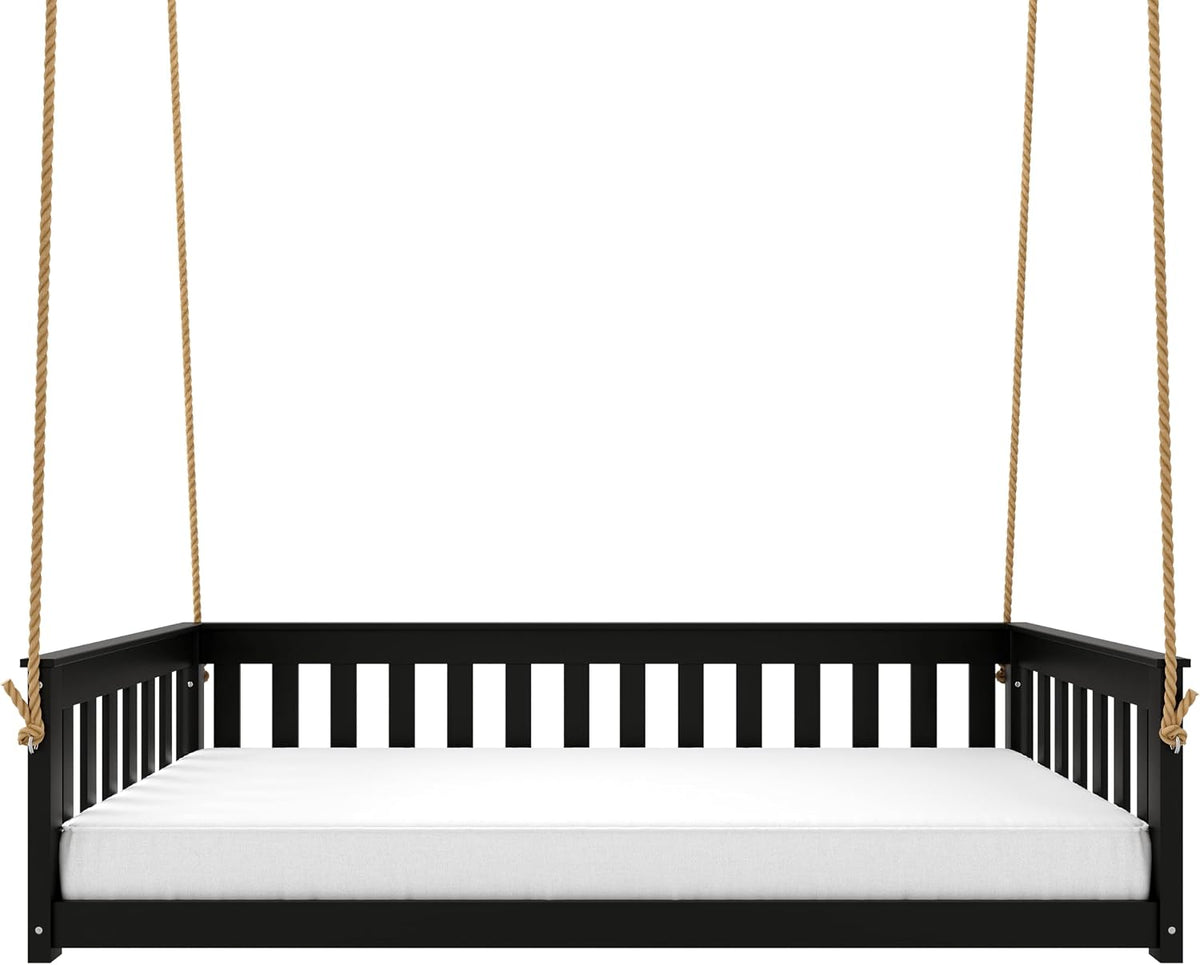 Beckett Heavy Duty Poly Daybed Swing in Black, Twin Size - Composite HDPE Porch Swing Bed Made from Recycled Plastic