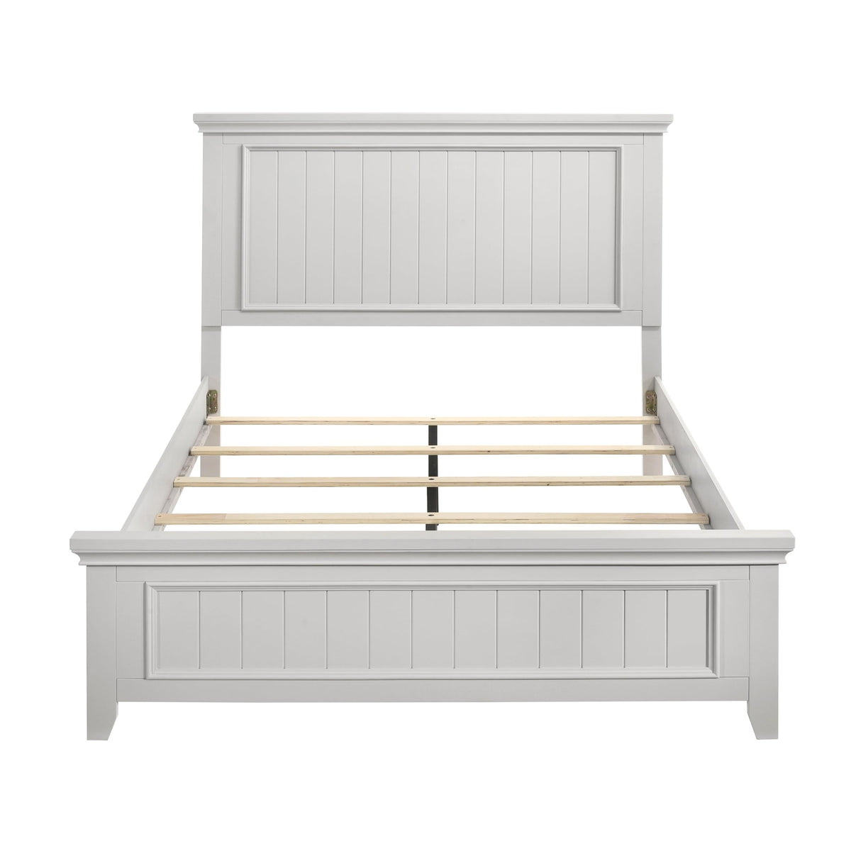 Farmhouse Wood Bed Frame with Shiplap Headboard, White Finish