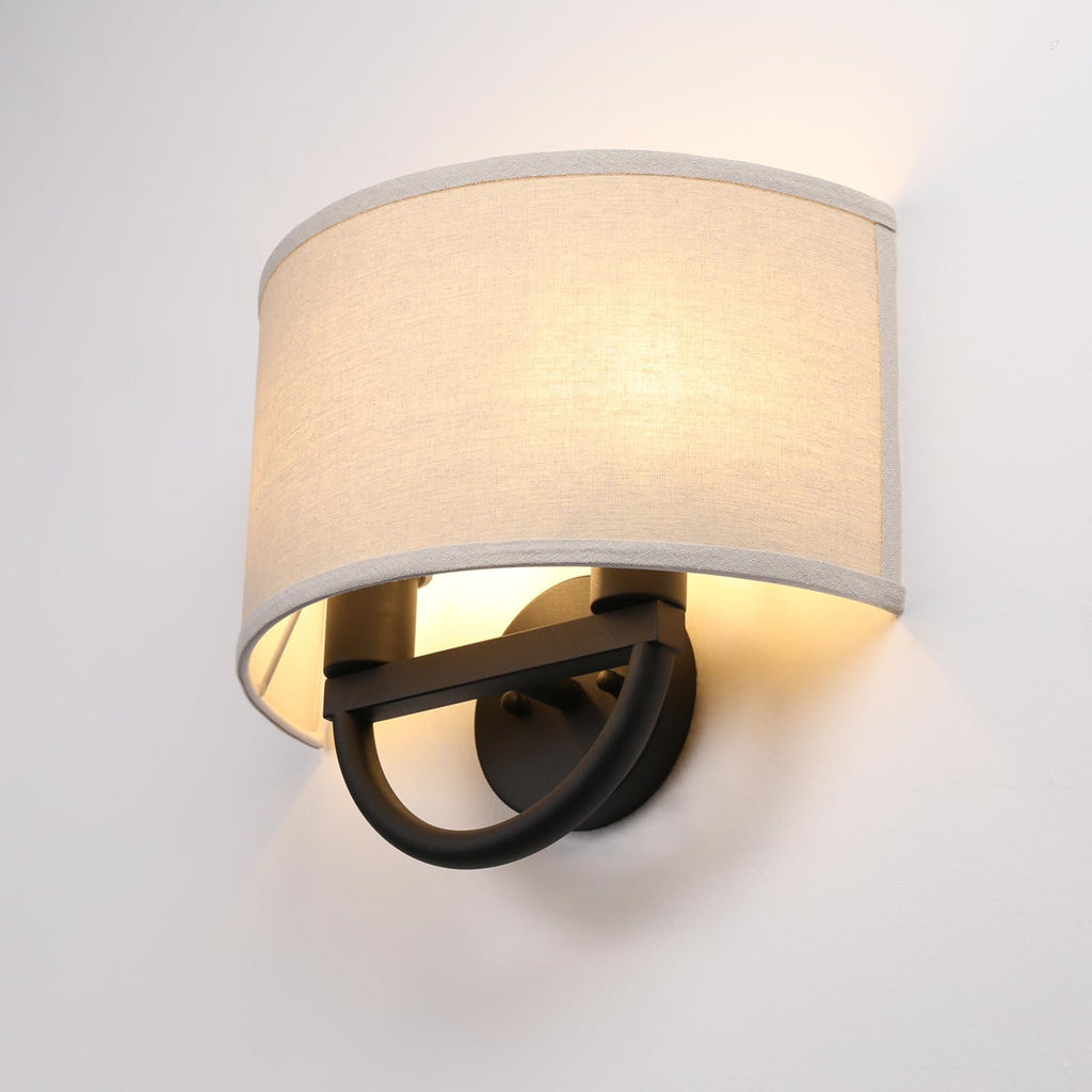 Industrial 2-Lights Wall Sconce Fixtures with Linen Fabric Shade, Hardwired Double Wall Light Lamps Decor Bedroom