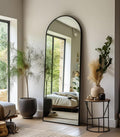 Mirror Full Length, 64"X21" Arched Floor Mirror, Black