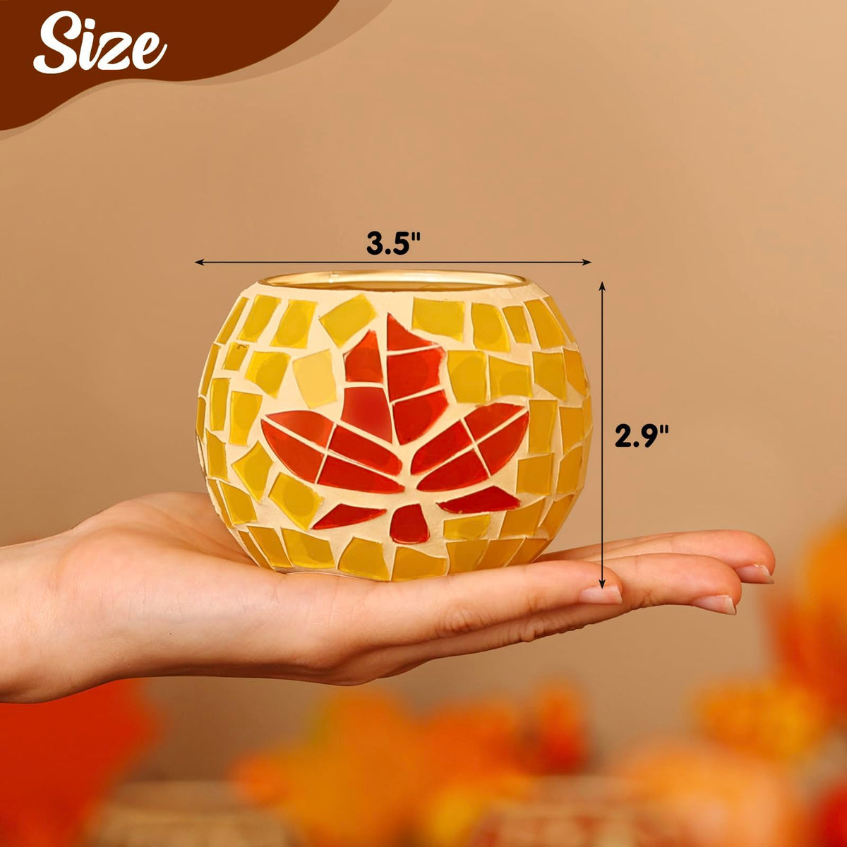 Fall Candle Holder Set of 3 Mosaic Maple Leave Sunflower Tealight Holder Pumpkin Glass Thanksgiving Votive Candle