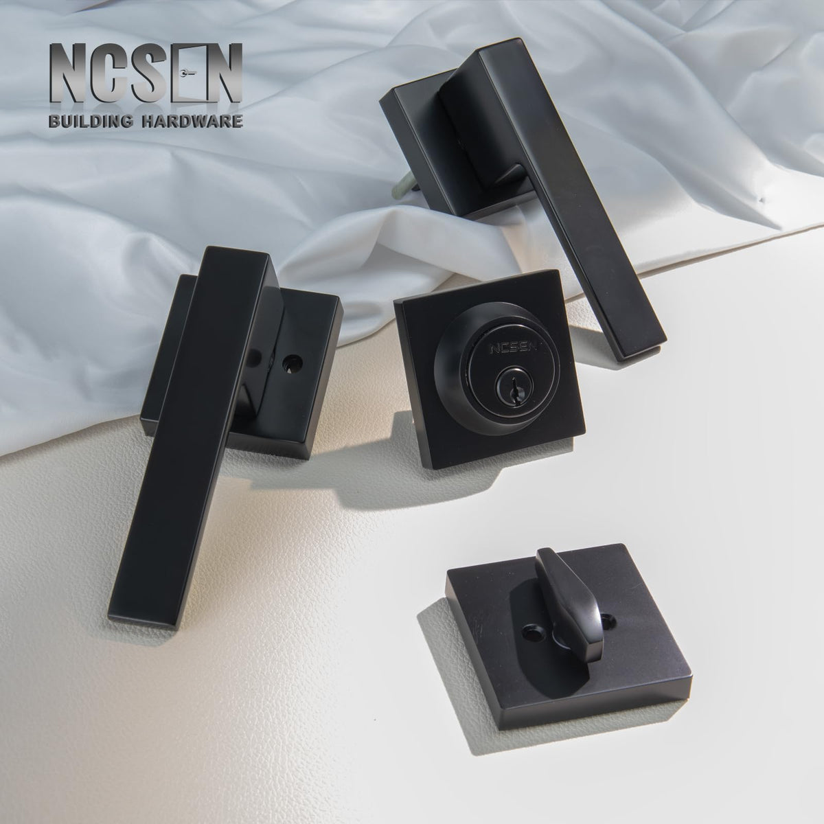 Black Door Handles with Lock, Zinc Exterior Door Lock Set