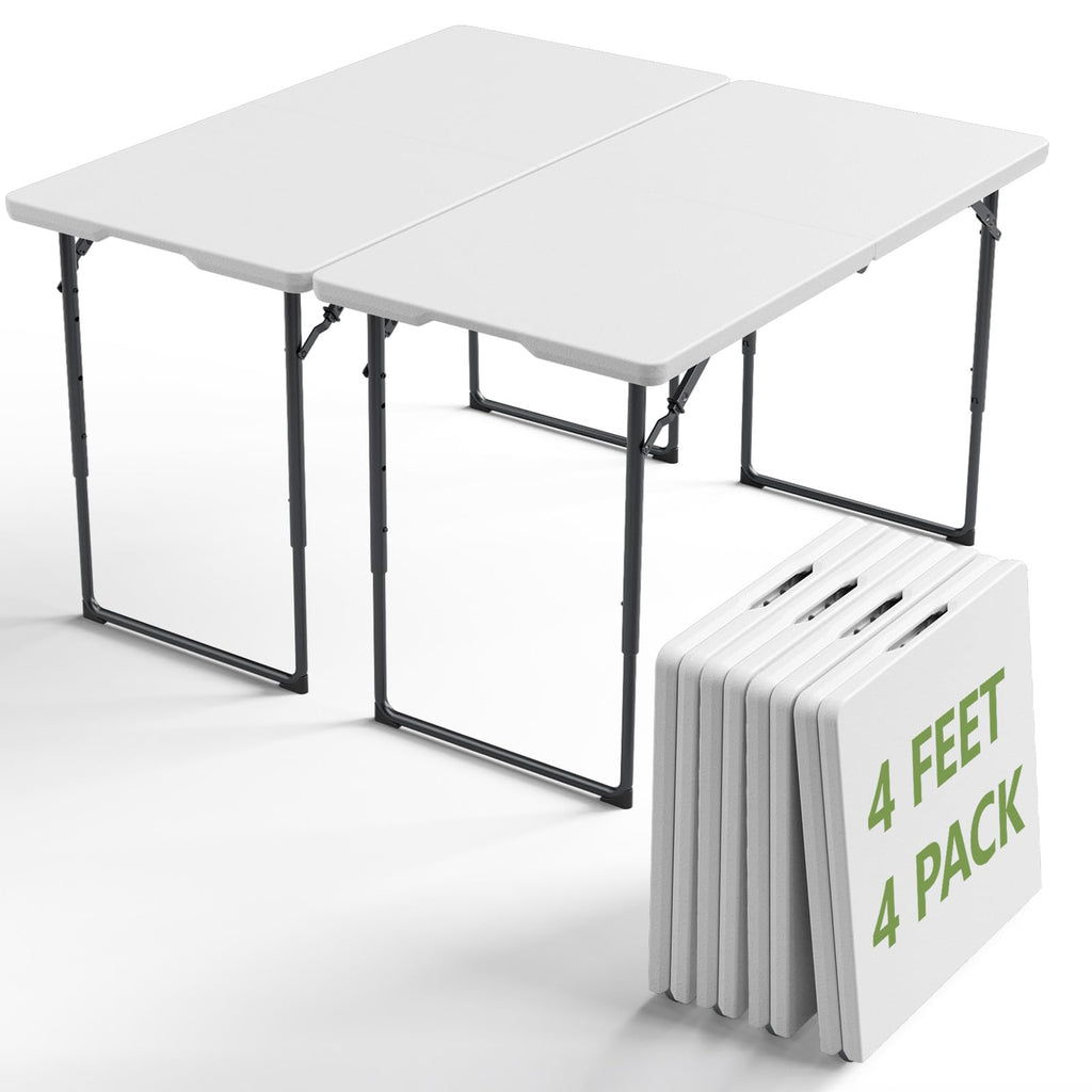 4FT Folding Table 4 Pack, Adjustable Height Heavy Duty Plastic Folding Tables with Carry Handles, Fold-in-Half Portable