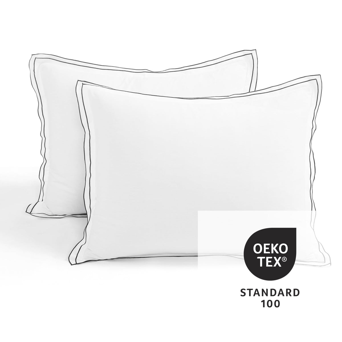 Hampton Double Flange Embroidered Contrast Edge Cotton Duvet Cover Set, 3 Piece Set, White & Black