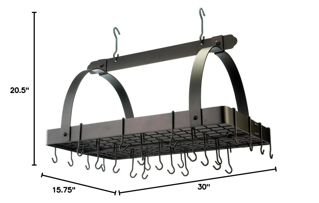 Rectangular Hanging Pot Rack with Grid & 24 Hooks