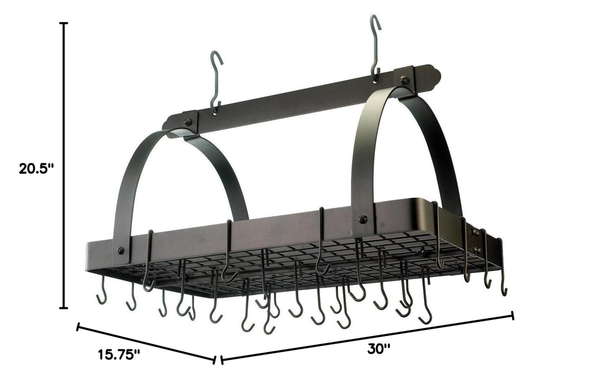 Rectangular Hanging Pot Rack with Grid & 24 Hooks