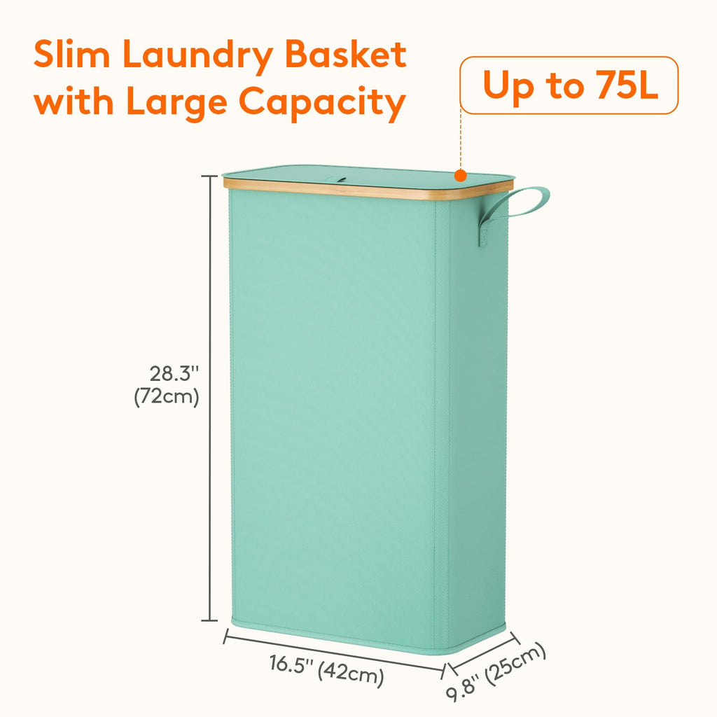 75L Slim Laundry Hamper with Lid and Removable Bag, Sage Green