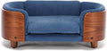 Modern Elevated Pet Sofa Bed, Wood Frame with Velvet Cushion, 26.4 x (Dark Blue)