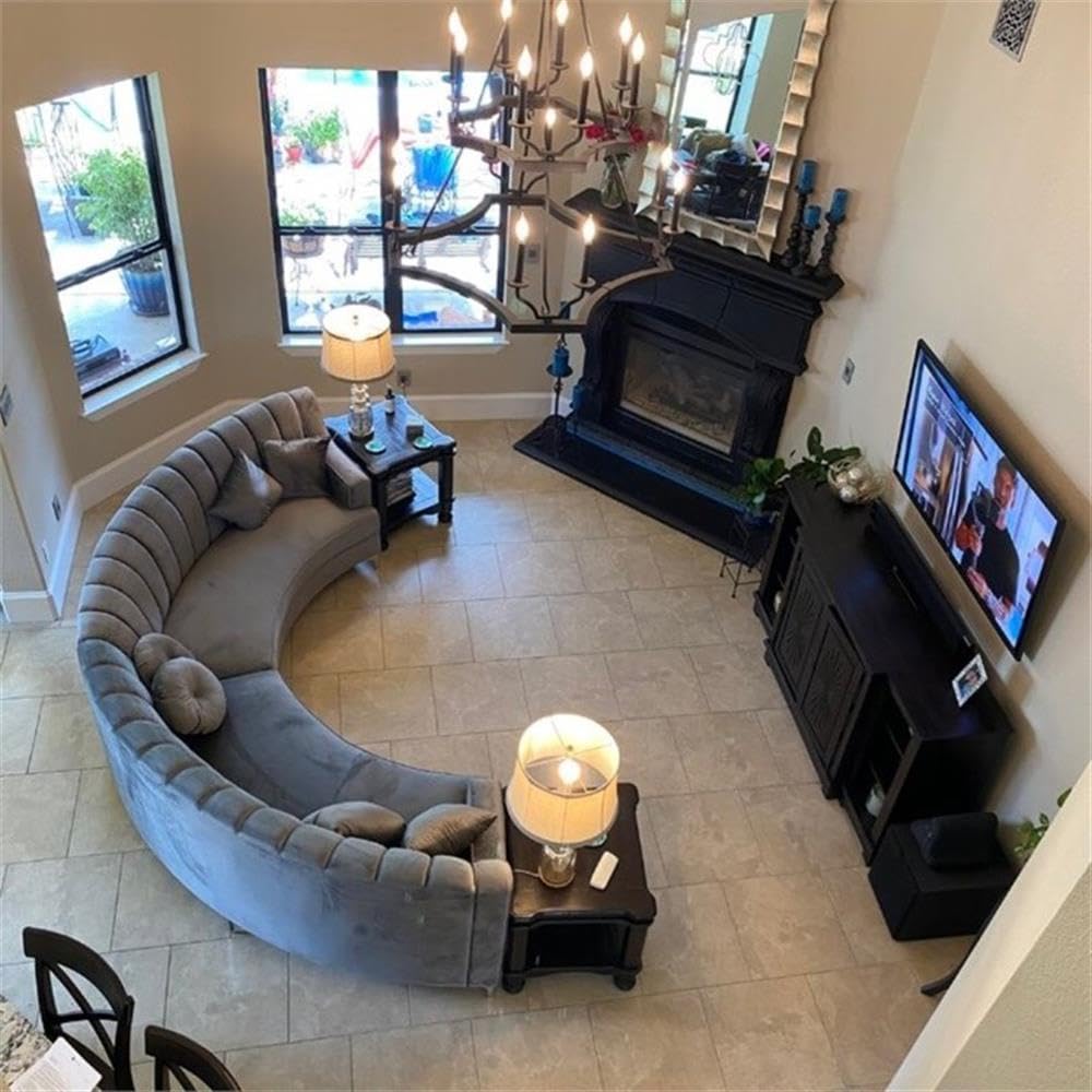 141" Modern Velvet Curved Symmetry Sectional Sofa with 6 Pillows, Solid Wood Base, Seats up to 5 People, in Gray