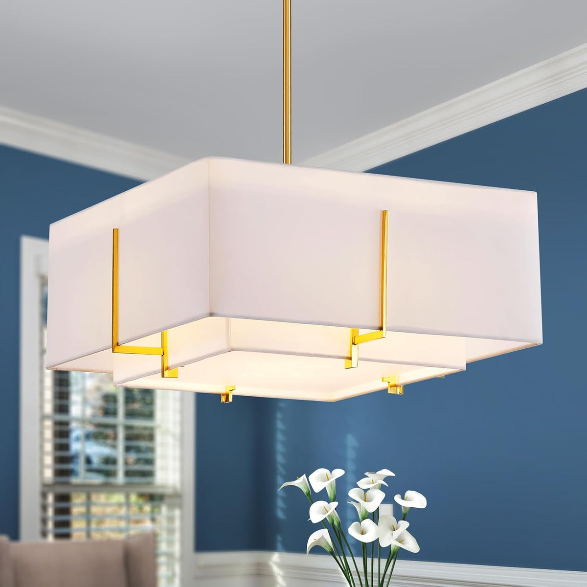 4-Light Modern Fabric Shade Chandelier for Dining Rooms and Living Spaces
