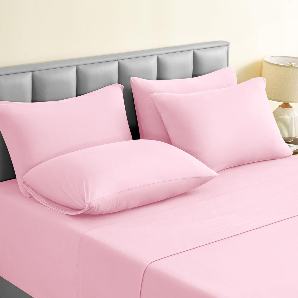Jersey Knit Queen Sheet Set 6 Pieces, Stretch Super Soft and Wrinkle-Free Bed Sheets, Spandex Blend with 18-inch Deep