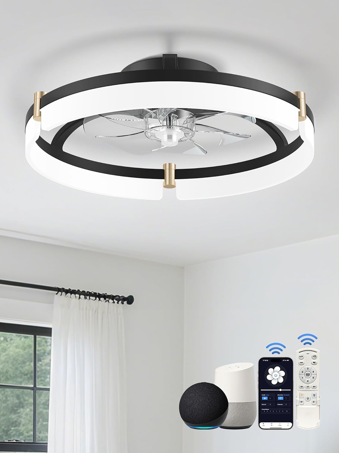 20" Smart Flush Mount Ceiling Fan with Light & Remote