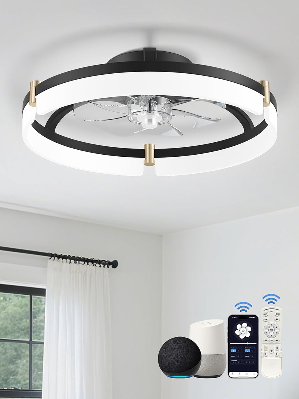 20" Smart Flush Mount Ceiling Fan with Light & Remote
