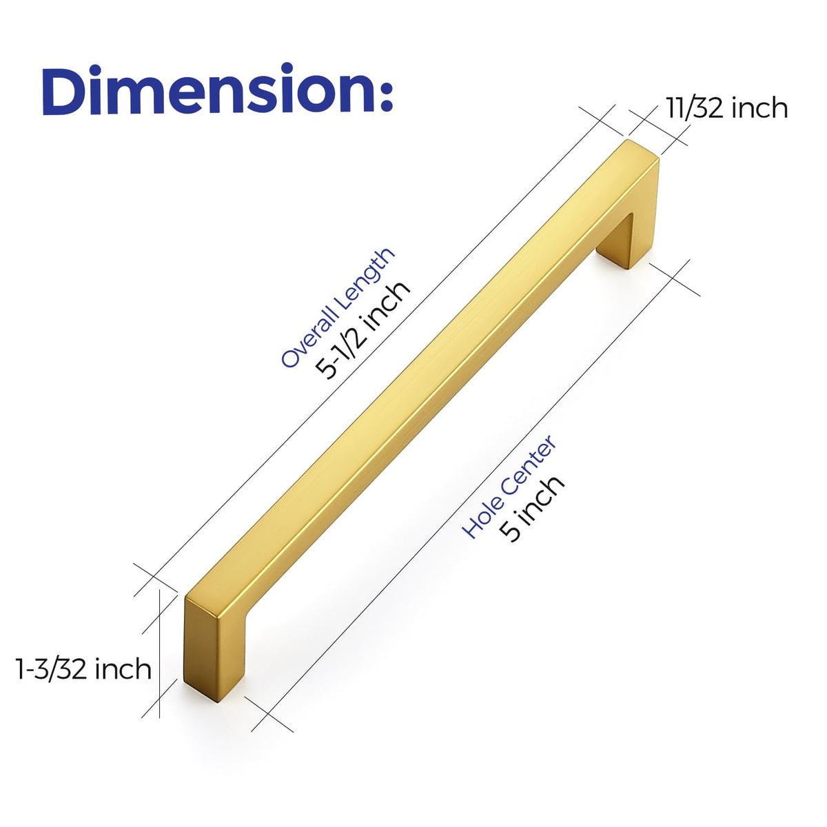 Gold Cabinet Handles Solid Cabinet Pulls, 5 Inch CC, 10 Pack