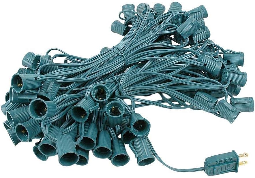 C9 Clear 100 Foot Christmas String Light Set, Green Wire