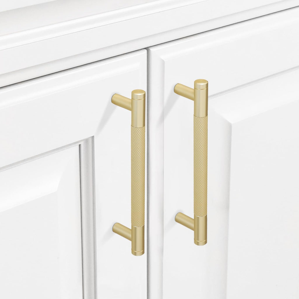 10 Pack 5Inch Kitchen Cabinet Handles Brushed Gold Knurled Cabinet Pulls Gold Drawer Pulls Kitchen Hardware