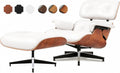 Modern Chaise Lounge Chair and Ottoman — White Leather