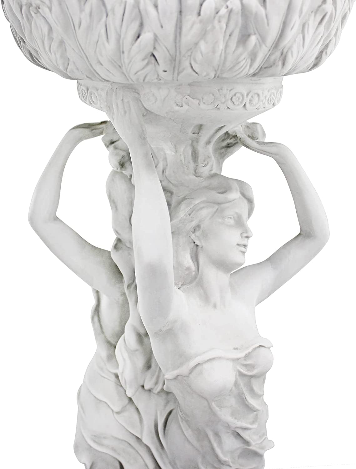 Les Filles Joyeuses Dancing Maidens Pedestal Column Plant Stand with Urn, 36 Inch Tall, Cast Stone Resin, Antique