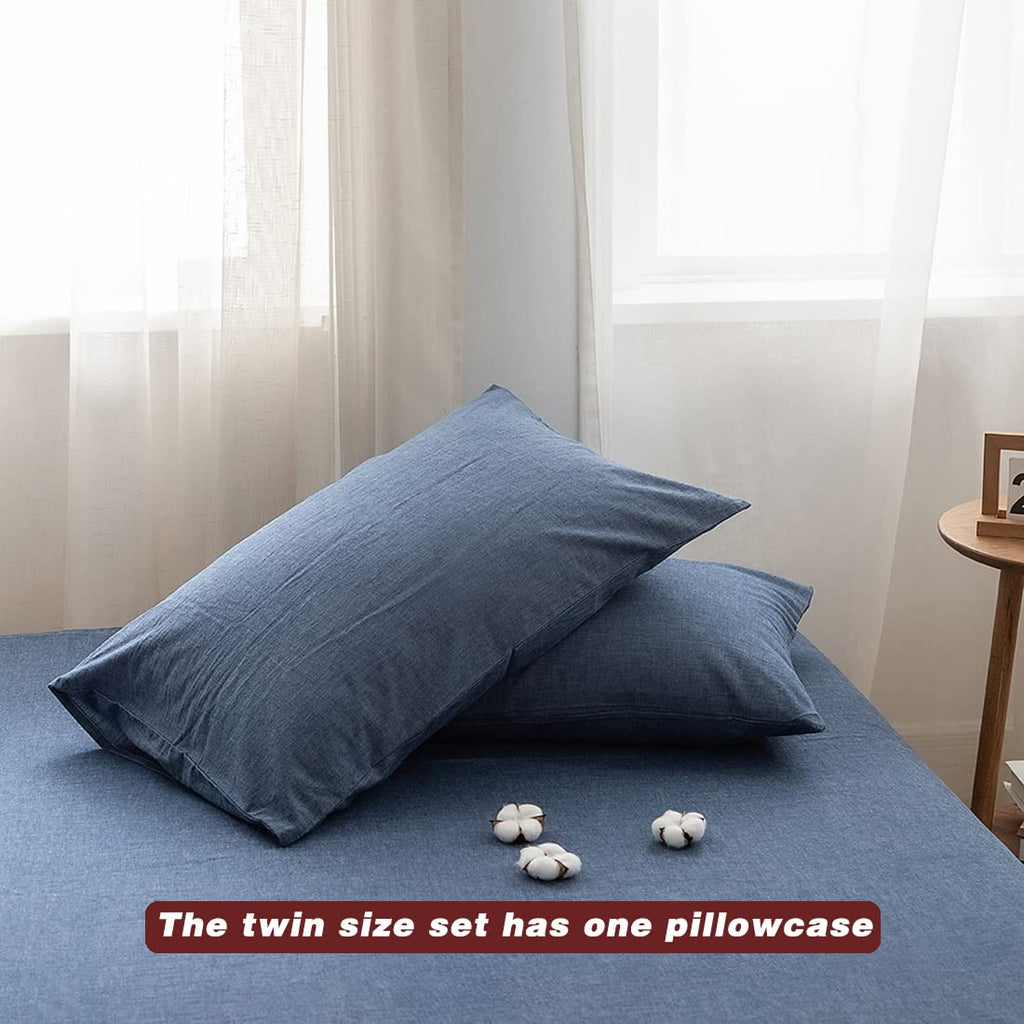 Bedding Duvet Cover Set100% Washed Cotton Duvet Cover Linen Like Textured Breathable Durable Soft Comfy(, Navy