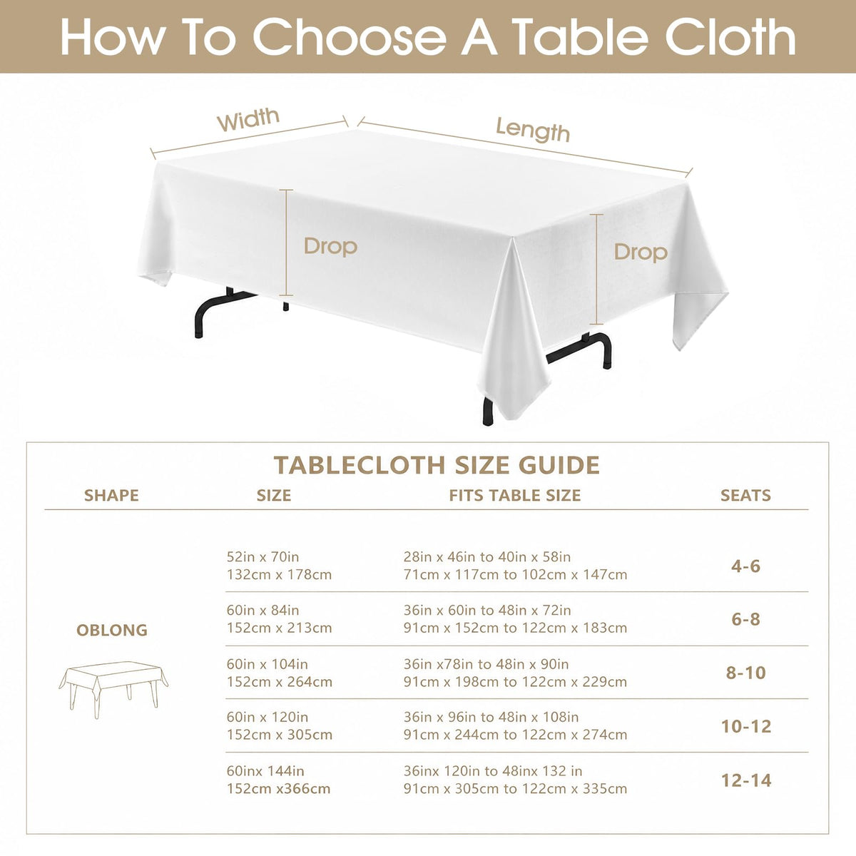 Rectangle 8 Feet Tablecloth 60x120 inch Linen Textured Table Cloth Stain and Wrinkle Resistant Washable Polyester