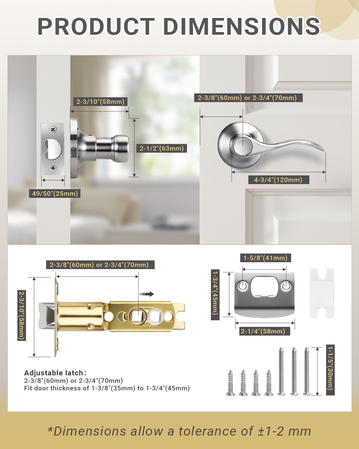 8 Pack Polished Chrome Finish Keyless Interior Door Handle, Classic Passage Door Lever Closet, Non-Locking Wave Style