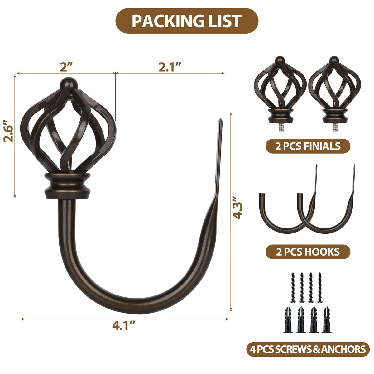 Curtain Drapery Holdbacks for Wall, 2 Pack Bronze Curtain Tiebacks