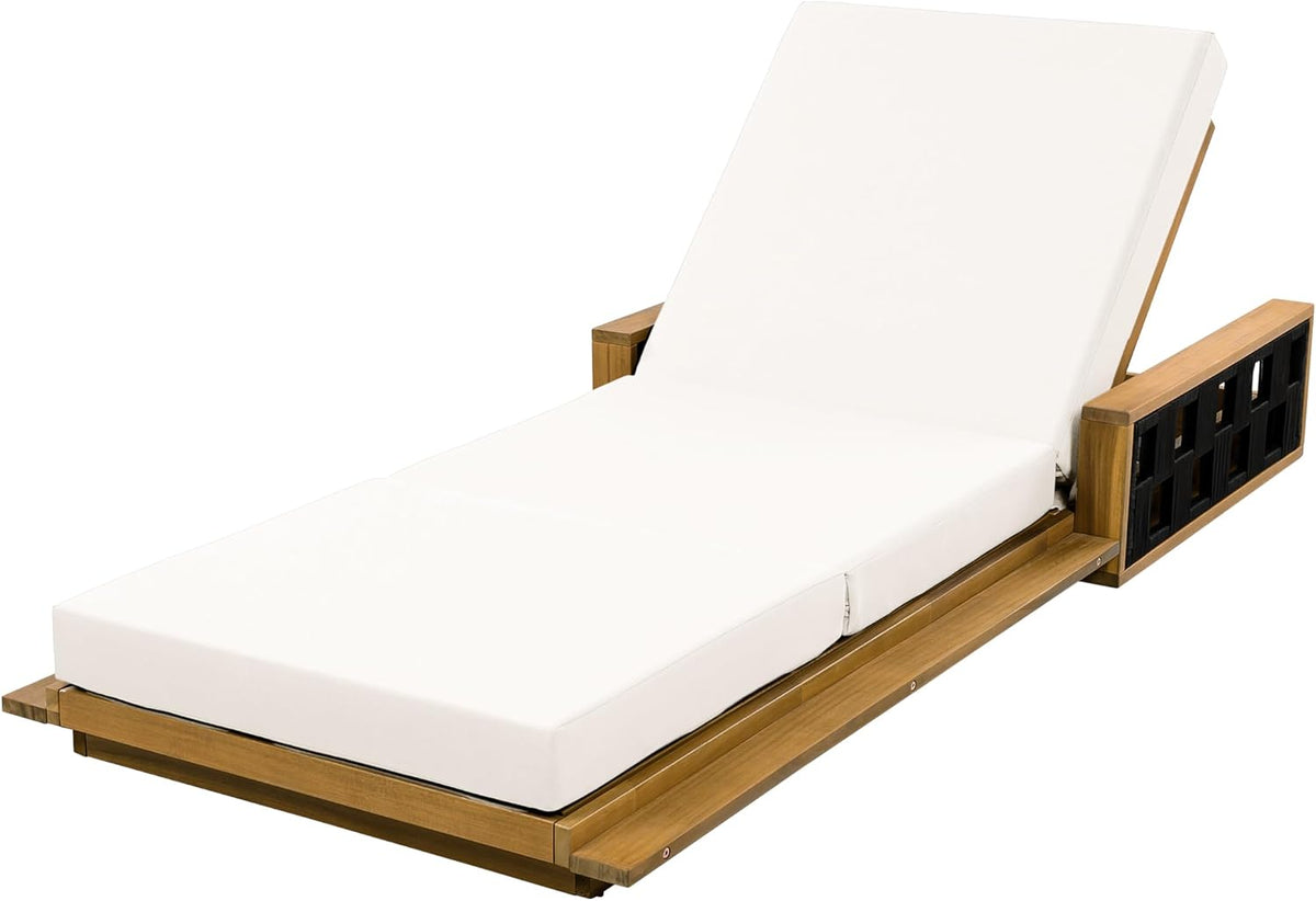 Patio Chaise Lounge Set of 2, Acacia Wood Outdoor Reclining Chairs with 4-Position Adjustable Backrest, 2-Piece