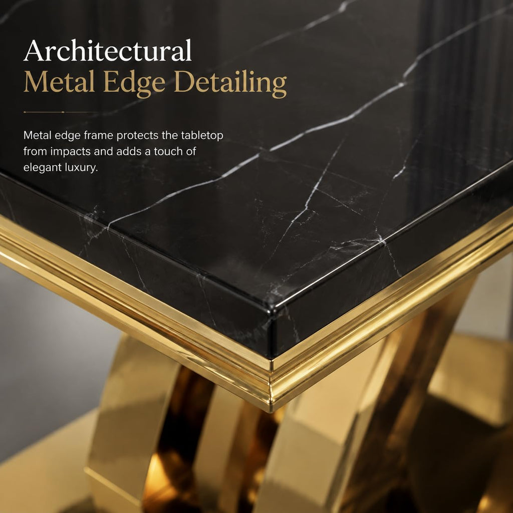 65" Black Faux Marble Dining Table with Polished Gold X-Cross Base