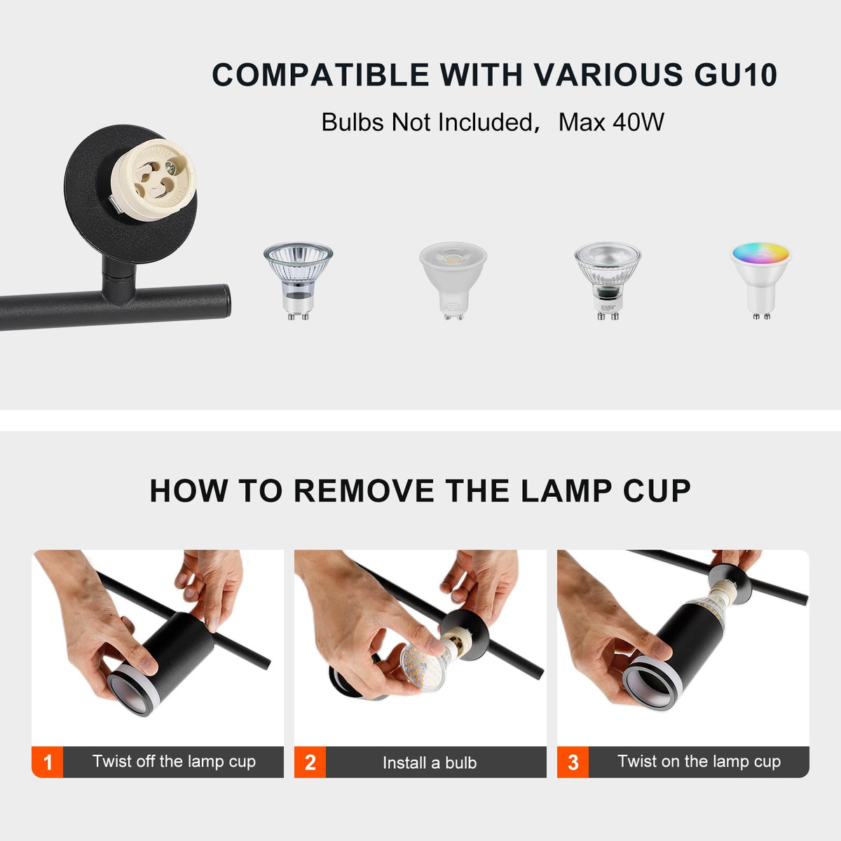 Track Lighting Fixtures Ceiling, GU10 Black Led Ceiling Spotlight, Modern Track Light Kit Bedroom Living Room
