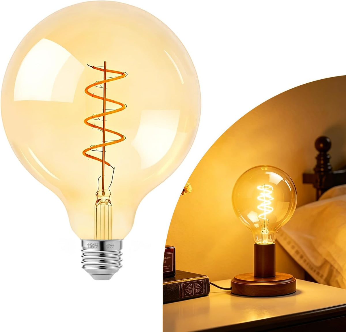 6W G125 Large LED Globe Light Bulb,Dimmable Edison Round LED Bulb