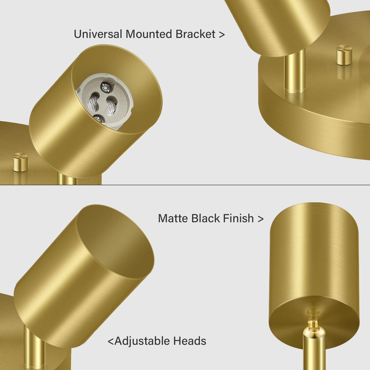 LED 3 Light Track Lighting Kit, LED Track Lighting Fixtures, Gold Round Ceiling Spot Lighting, Flexibly Rotatable