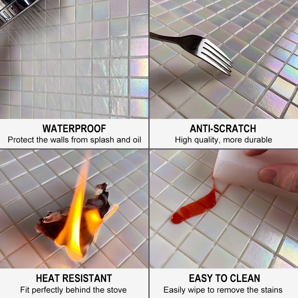 40-Sheet Rainbow Peel and Stick Backsplash , 6.6" x 6.6" White Glass Mosaic Tiles