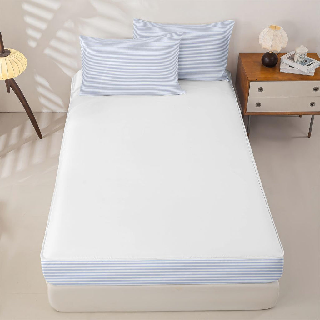 Blue White Stripe Zipper Bedding Set