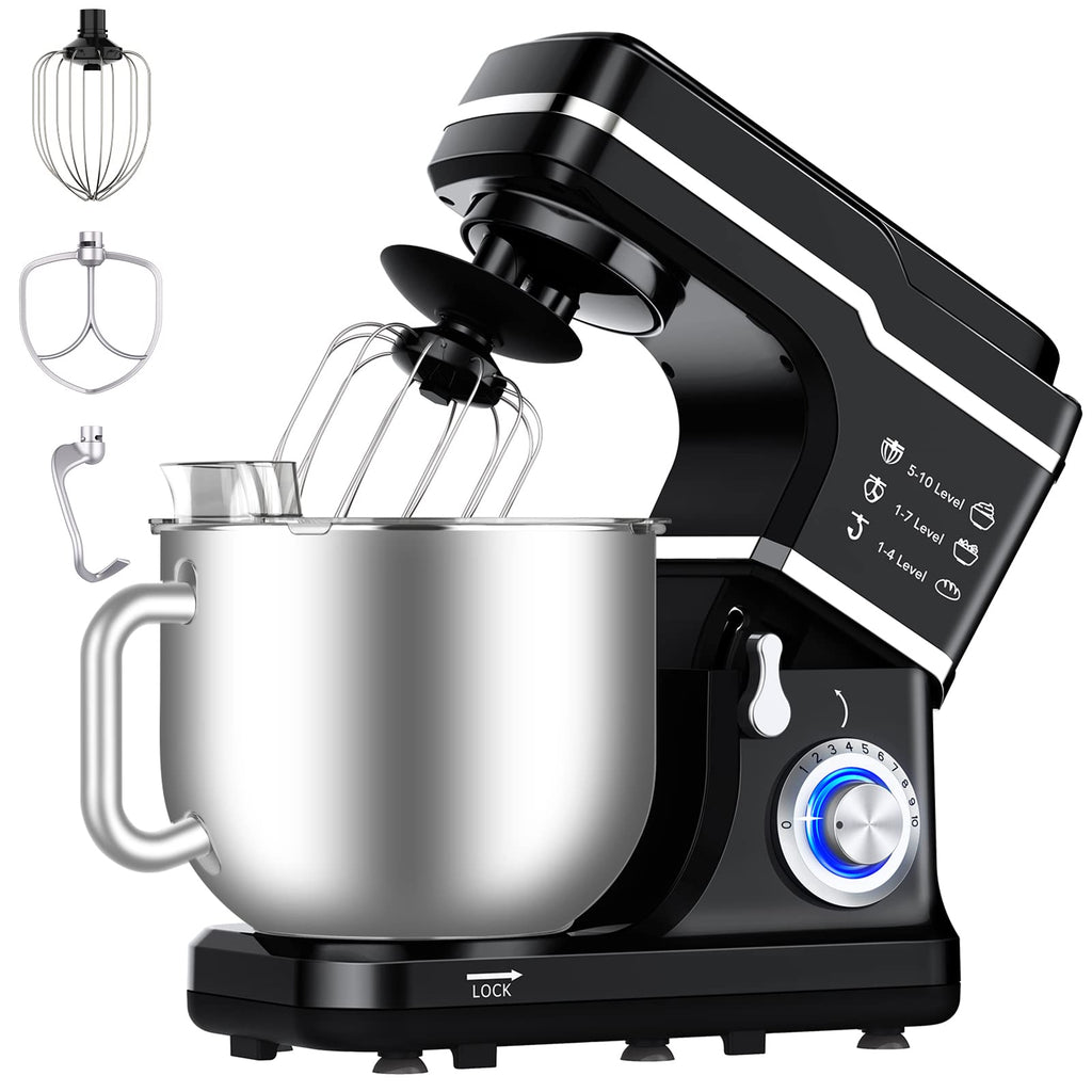 7.5 QT Stand Food Mixer, 10-Speed Tilt Head 3 in-1 Kitchen Electric Mixer with Stainless Steel Bowl, Egg Whisk, Dough