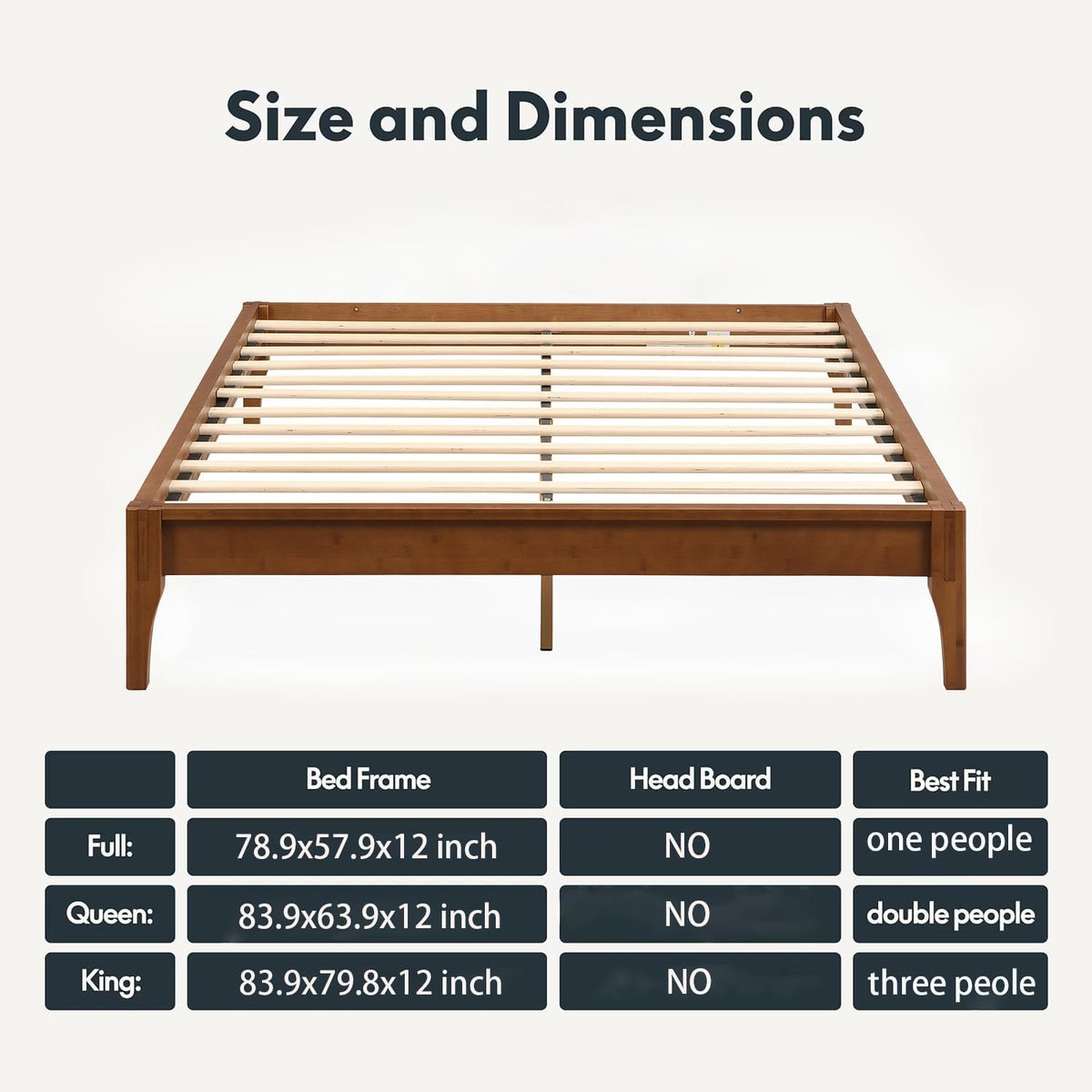 Full Size Japanese Mid-Century Brown Bamboo Wooden Bed Frame