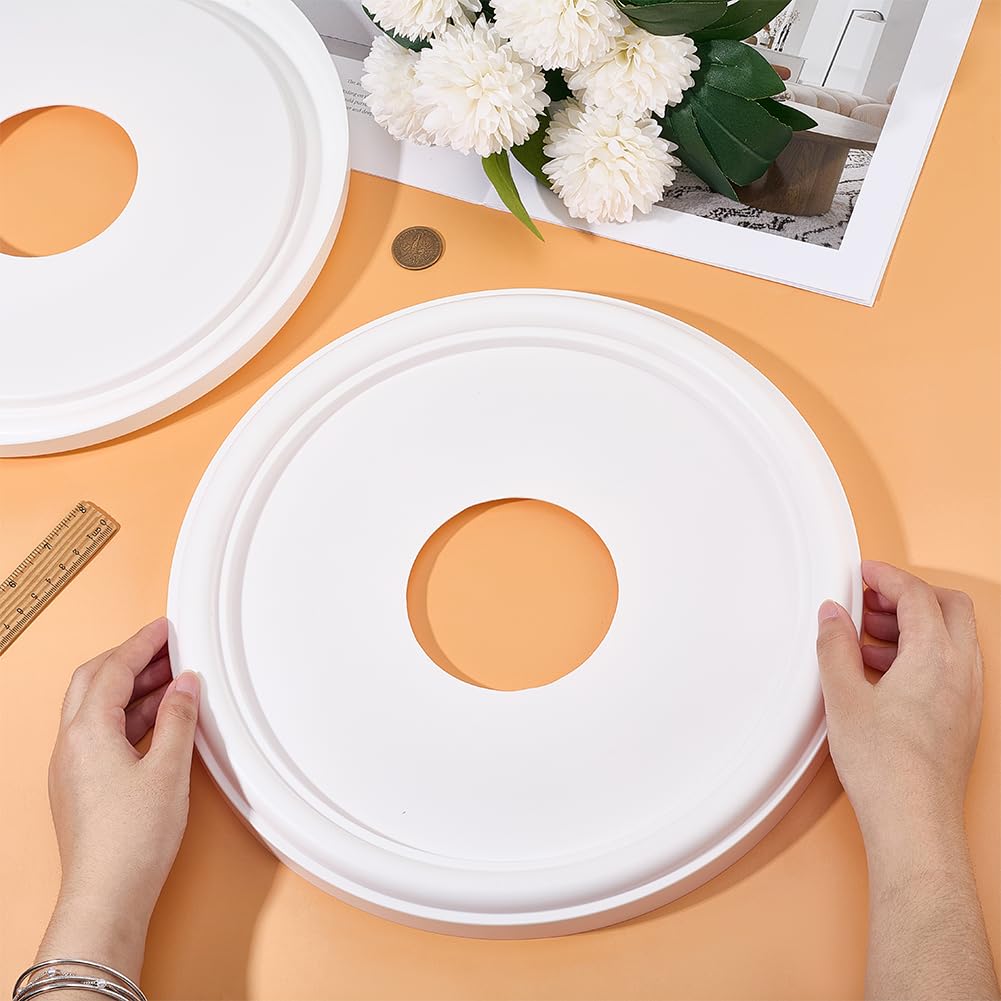 2Pcs White Round Plastic Ceiling Fan Medallion 13 Inch OD x 4 Inch ID Ceiling Medallion Molded Light Fixture Hole