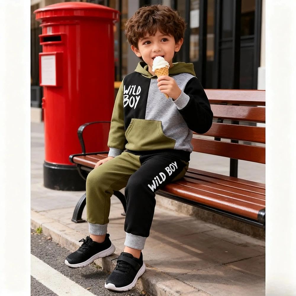 Toddler Baby Boy Clothes Fall Hoodies Color Block Sweatshirt Pants 2pcs 5 T Winter Outfits Set