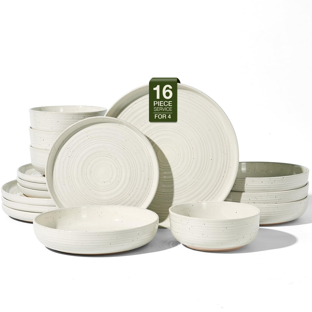 Stoneware Dinnerware Sets with Pasta Bowls, Dish Set for 4