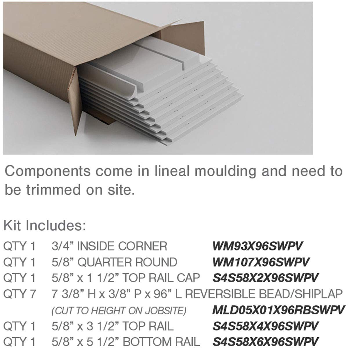 Deluxe Beadboard, 8' Length PVC Wainscoting Kit, 56" Height, White