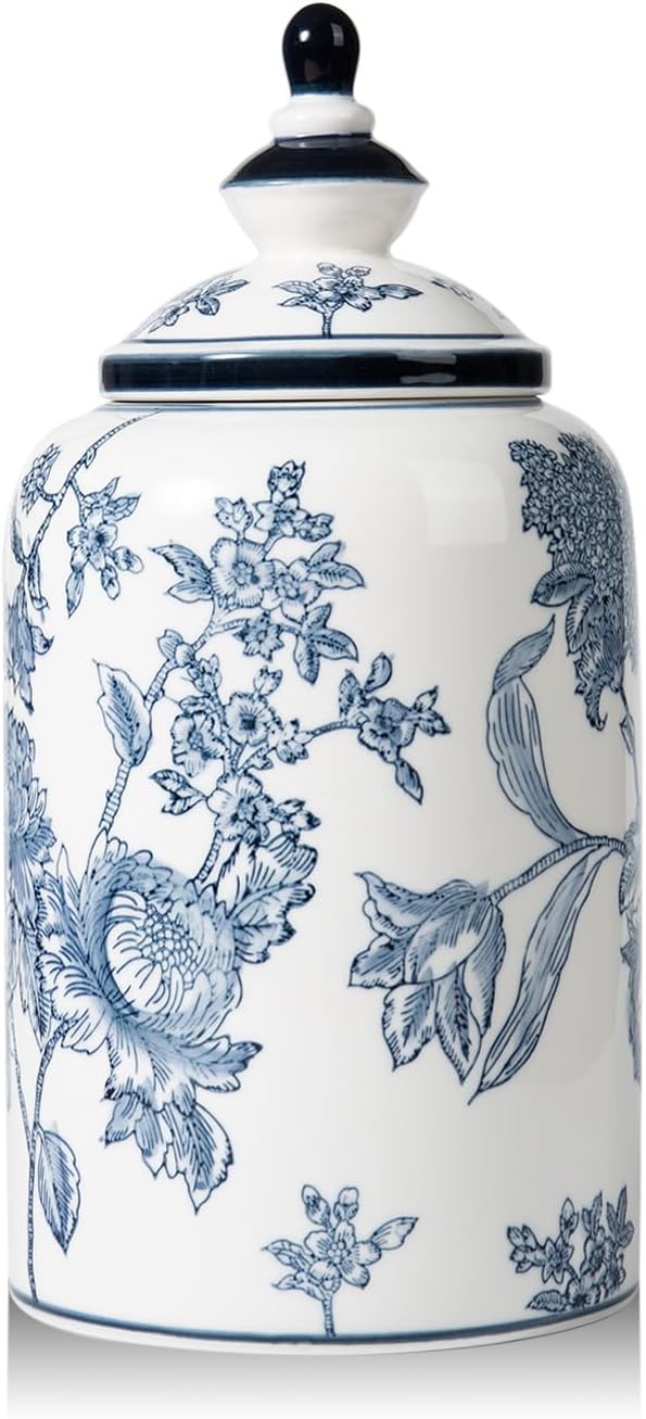 Blue and White Ginger Jar Decor, Chinoiserie Vase Decor, 12x6 Inch