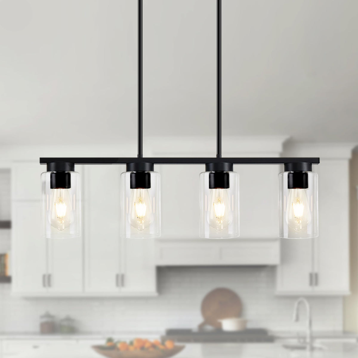 Island Lights,4-Light Black Kitchen Island Lighting Chandeliers Over Table, Modern Dining Room Light Fixture