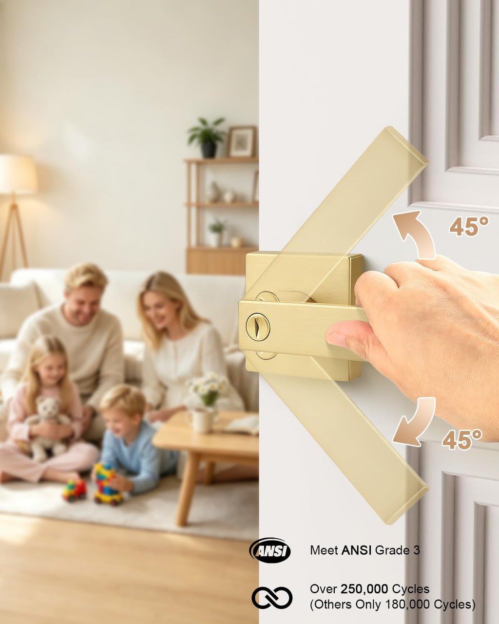 Interior Privacy Door Handles 5 Pack, Gold Bed & Bath Zinc Alloy Door Levers with Lock, Reversible for Right & Left