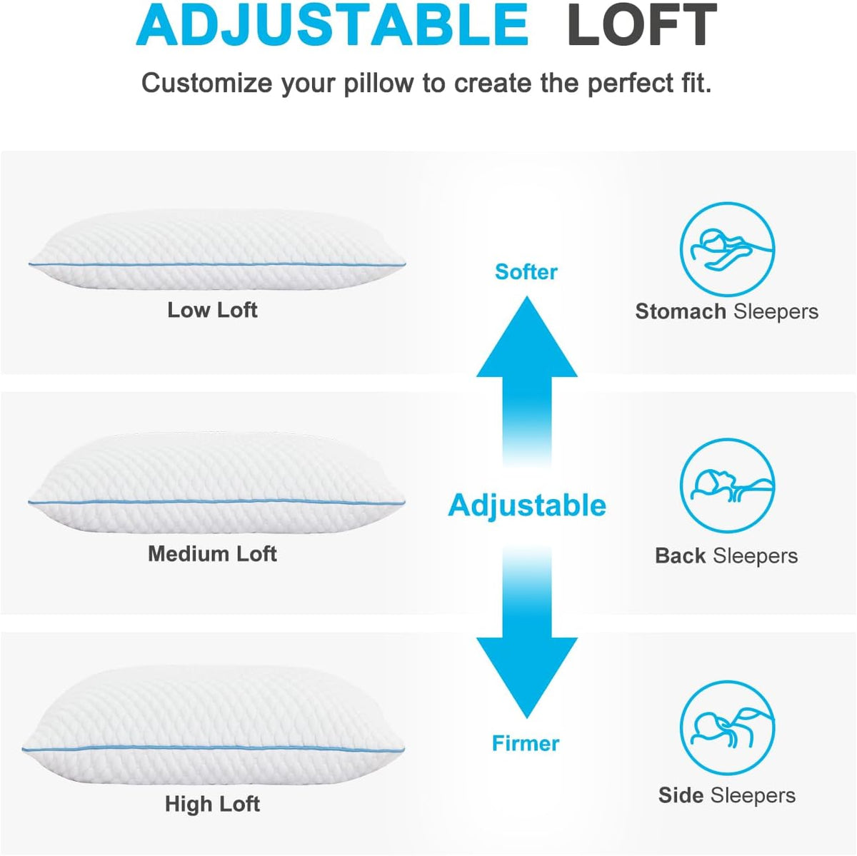 Cooling Shredded Memory Foam Bed Pillows, Standard Size, 4 Pack, 20 x 26 in | Adjustable Firm, Supportive