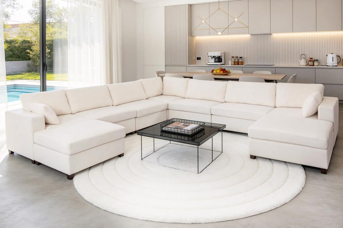 152''Oversized Deep Seat Modular Sectional Sofa, Beige L Shaped Cloud Couch