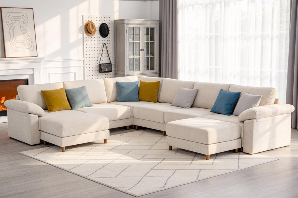 141'' Oversized L Shape Modular Cloud Sectional Sofa, Deep Seat Sofa, Beige